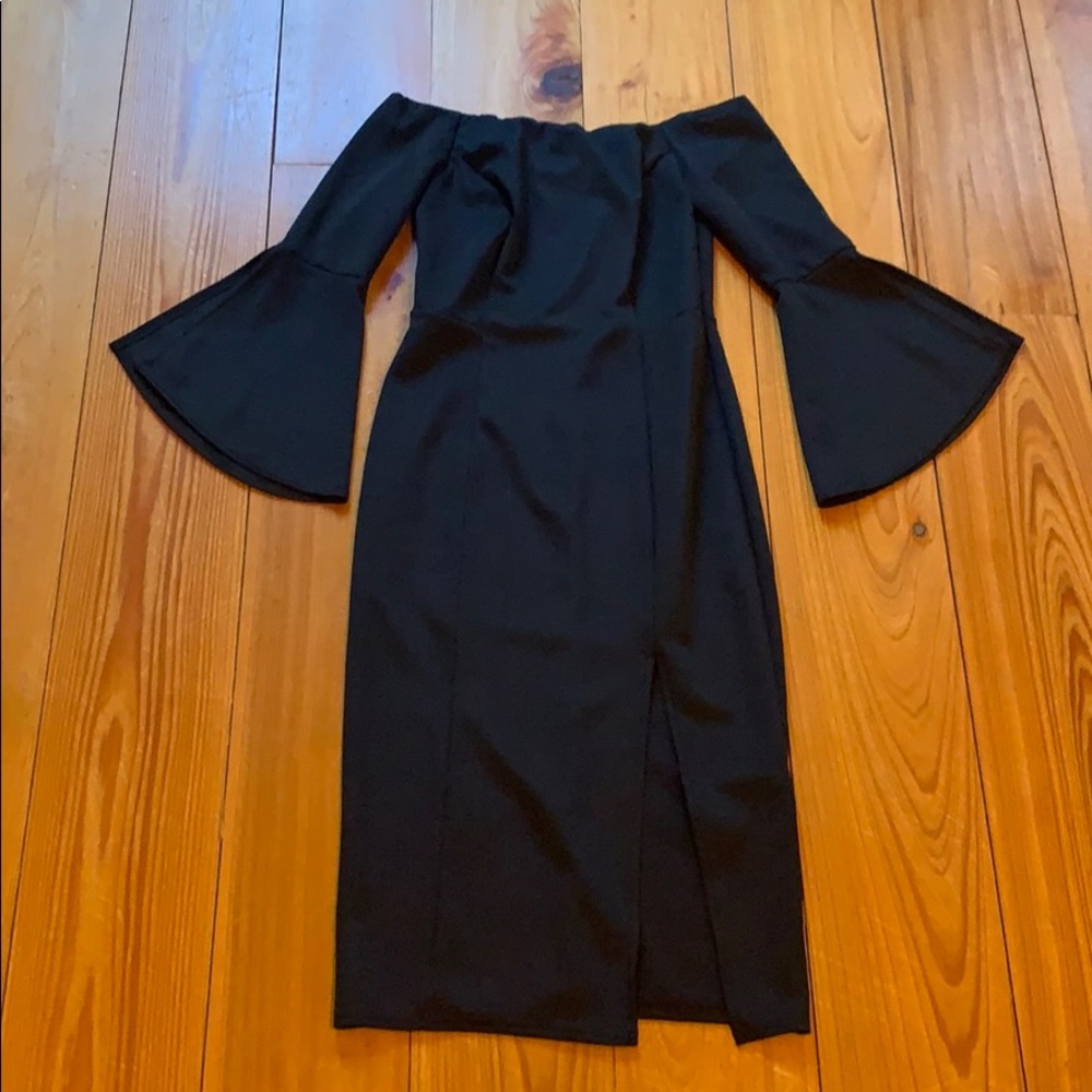 Black off the shoulder dress with front slit